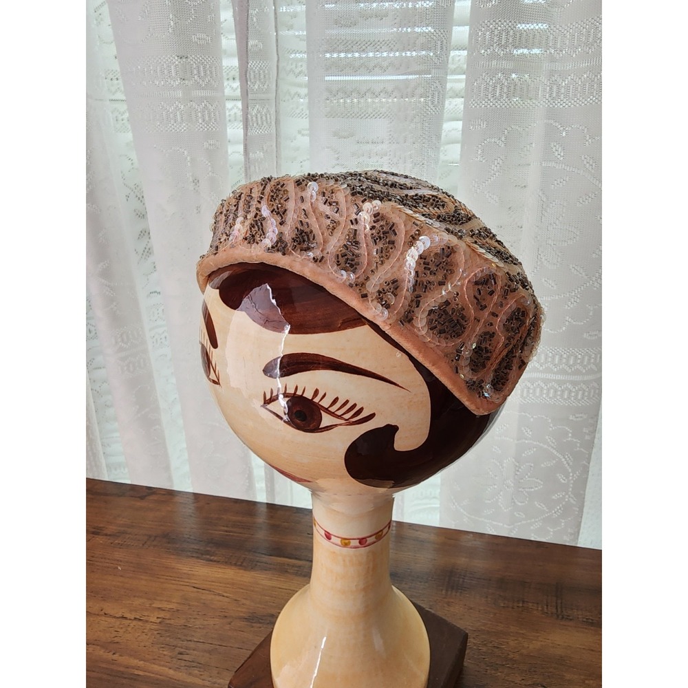 Vintage Whimsical Sequin Pillbox Hat Turban Flapper Art Deco Regency Renaissance